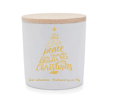 Natural soy aromatic candle with wooden lid - merry christmas wishes gold 02